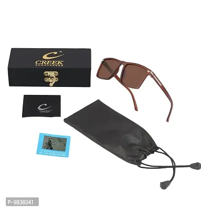 Creek Unisex Polarized Square Sunglasses for Men & Women with Polarized Testing Card And Glasses Pouch (BROWN)-thumb5