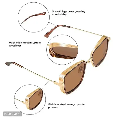 CREEK Mens Carryminati Square Sunglasses Frame (GOLD-BROWN)-thumb5