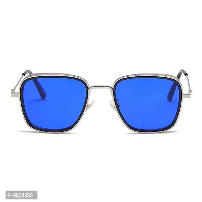 CREEK Men Square Sunglasses Silver, Blue Frame (Medium) - Pack of 2-thumb2