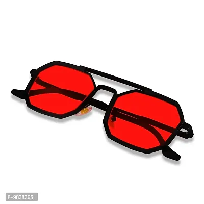 CREEK UV Protected Driving Vintage Hexagon Gradient Metal Body Sunglasses for Men and Women | CH-11625 (BLACK/RED)-thumb5