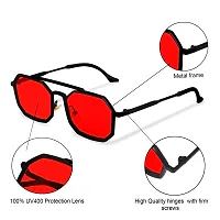 CREEK UV Protected Driving Vintage Hexagon Gradient Metal Body Sunglasses for Men and Women | CH-11625 (BLACK/RED)-thumb3