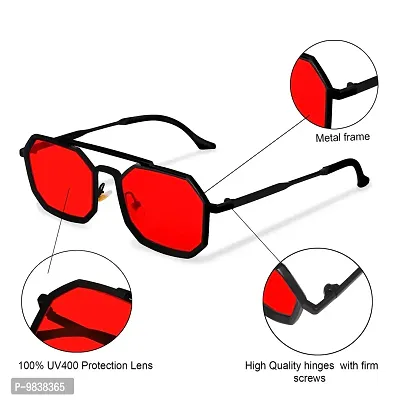 CREEK UV Protected Driving Vintage Hexagon Gradient Metal Body Sunglasses for Men and Women | CH-11625 (BLACK/RED)-thumb4