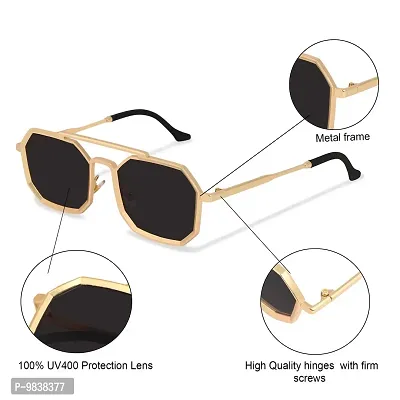 CREEK UV Protected Driving Vintage Hexagon Honeycomb Copper Body Sunglasses for Men and Women CH-11625 (GOLD/BLACK)-thumb3
