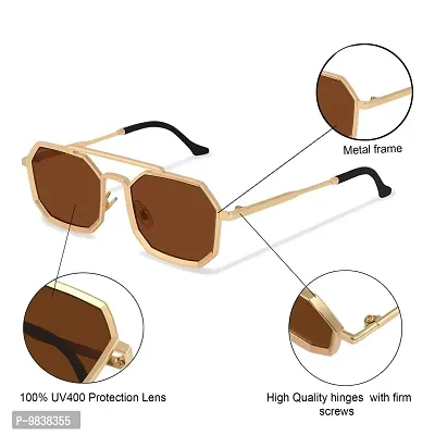 CREEK UV Protected Driving Vintage Hexagon Honeycomb Copper Body Sunglasses for Men and Women CH-11625 (GOLD/BROWN)-thumb4