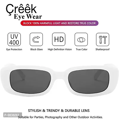 CREEK Rectanglular Sunglasses for Women Retro Driving Sunglasses Vintage Fashion Narrow Square Frame UV400 Protection (WHITE)-thumb2