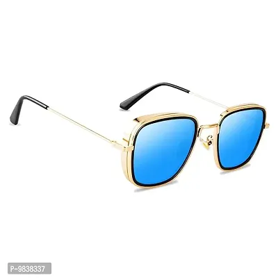 CREEK Men Square Sunglasses Gold, Blue, MERC Frame (Medium) - Pack of 2-thumb0