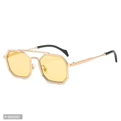CREEK UV Protected Driving Vintage Hexagon Honeycomb Copper Body Sunglasses for Men and Women CH-11625 (GOLD/YELLOW)-thumb0