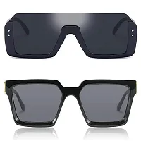 CREEK Men Rectangular Sunglasses Black, Blue Frame, Black Lens (Free Size) - Pack of 02-thumb1