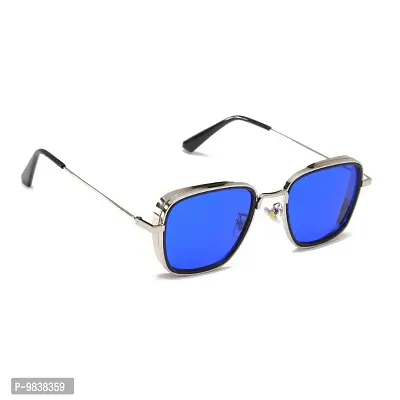 CREEK Men Square Sunglasses Silver, Blue Frame (Medium) - Pack of 2-thumb0