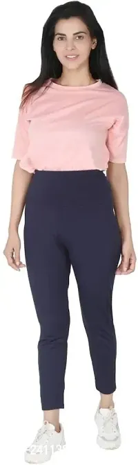 Elite Navy Blue Polyester Track Pant For Women