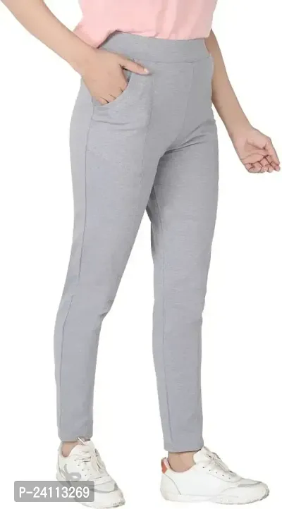 Elite Grey Cotton Blend Track Pant For Women