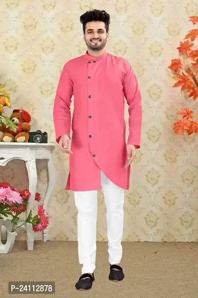 Reliable Pink Cotton Blend Kurtas For Men-thumb0