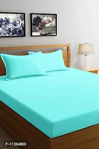 StashBerg Glace Cotton Wrinkle Free Aqua Plain Bedsheet King Size 1 Double Bedsheet with2 Pillow Covers Pack of 3 Pieces-thumb0