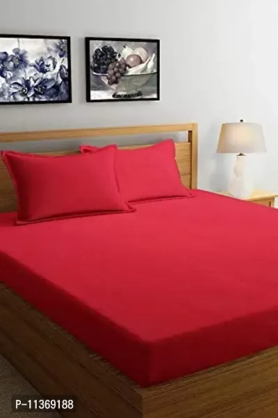StashBerg Glace Cotton Wrinkle Free Red Plain Bedsheet King Size 1 Double Bedsheet with2 Pillow Covers Pack of 3 Pieces-thumb0