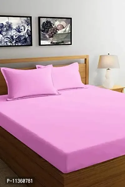 StashBerg Glace Cotton Wrinkle Free Pink Plain Bedsheet King Size 1 Double Bedsheet with2 Pillow Covers Pack of 3 Pieces-thumb0
