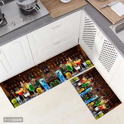 Stash Berg Washable Kitchen Floor Mats Runner, Anti Skid Latex Backing Set of 2, 18 x 55 inch Runner, 17x 26 inch Mat,(Multi Color 53)