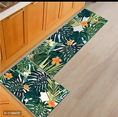 Stash Berg Washable Kitchen Floor Mats Runner, Anti Skid Latex Backing Set of 2, 18 x 55 inch Runner, 17x 26 inch Mat,(Multi Color 34)
