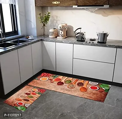 Stash Berg Washable Kitchen Floor Mats Runner, Anti Skid Latex Backing Set of 2, 18 x 55 inch Runner, 17x 26 inch Mat,(Multi Color 1)-thumb0
