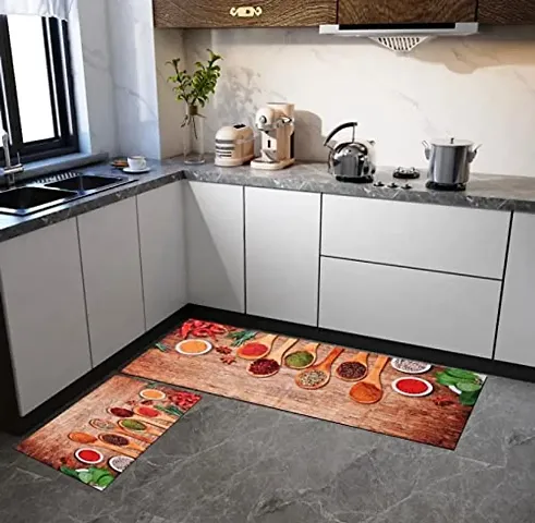 Stash Berg Washable Kitchen Floor Mats Runner, Anti Skid Latex Backing Set of 2, 18 x 55 inch Runner, 17x 26 inch Mat,