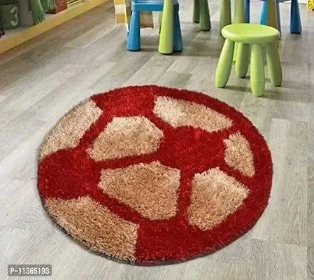 Gopal Ji Creation Kids Bath mat/Floor Rug, Football Design, 100% Cotton, 60 cm Round, Anti-Skid Backing, (Red&Beige)-thumb0