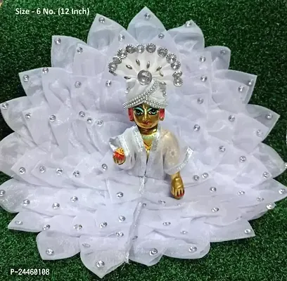 Laddu Gopal Ji, Thakur Ji, Fancy, Beautiful With Stone Work White Colour Dress With Pagdi Size 6 No-(12 Inch)-Best For Upcoming Festival-thumb0