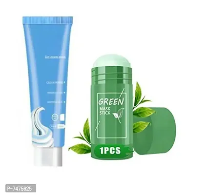 Ultra Cleansing Ice Cream Mask, Brighten and whiten and Clean Pores Face Gel wtih Green Tea Purifying Clay Stick Mask Oil Control Anti-Acne Eggplant Solid Fine,Portable Cleansing Mask combo kit  (160