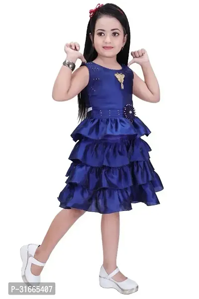 Fabulous Blue Rayon Solid Dress For Girls-thumb0