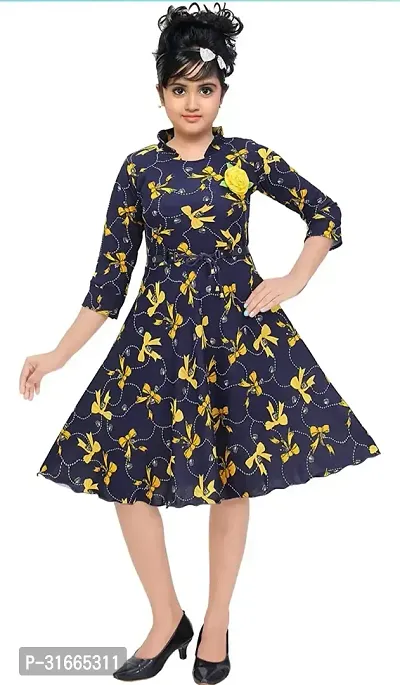 Fabulous Blue Rayon Printed Dress For Girls-thumb0