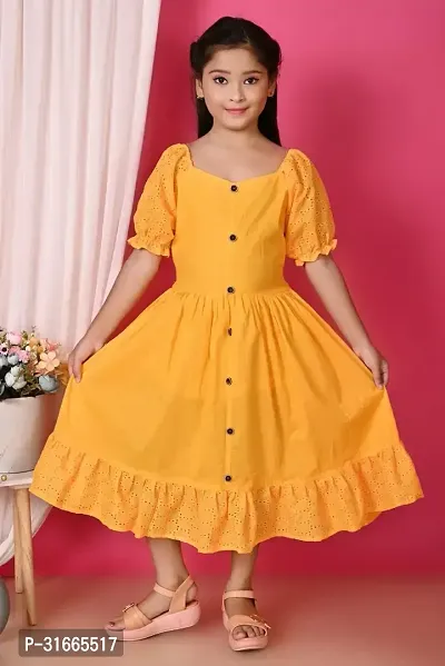 Fabulous Yellow Rayon Solid Dress For Girls-thumb0