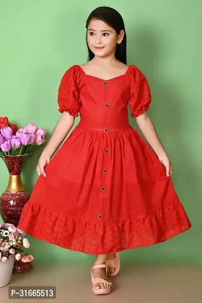 Fabulous Red Rayon Solid Dress For Girls