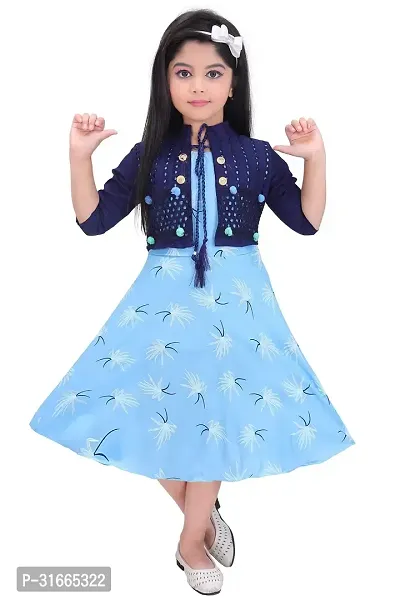 Fabulous Blue Rayon Printed Dress For Girls-thumb0