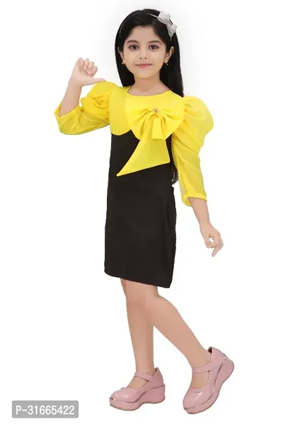 Fabulous Yellow Rayon Colourblocked Dress For Girls