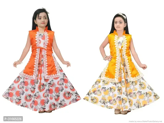 Fabulous Multicoloured Rayon Printed Dress For Girls Pack Of 2-thumb0