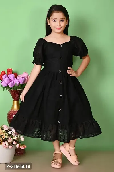 Fabulous Black Rayon Solid Dress For Girls