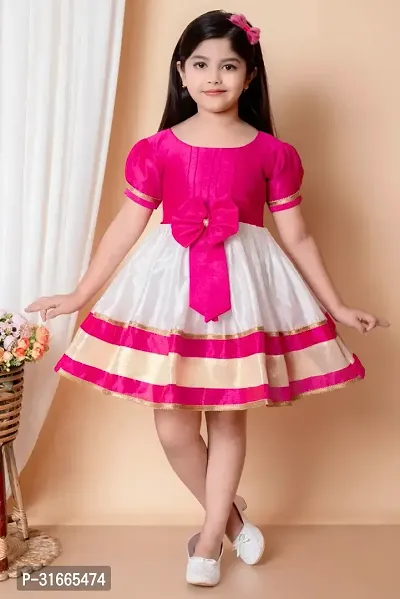 Fabulous Pink Rayon Colourblocked Dress For Girls-thumb0