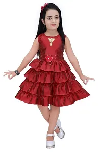 Fabulous Red Rayon Solid Dress For Girls-thumb1