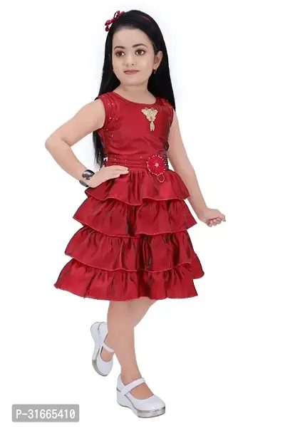 Fabulous Red Rayon Solid Dress For Girls-thumb0