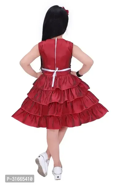 Fabulous Red Rayon Solid Dress For Girls-thumb4