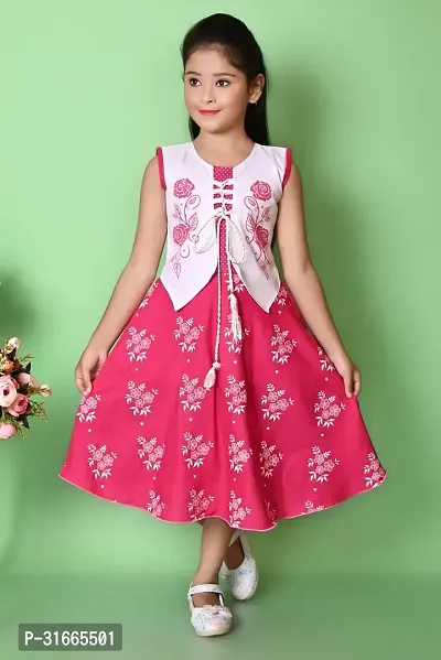 Fabulous Red Rayon Printed Dress For Girls