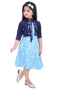 Fabulous Blue Rayon Printed Dress For Girls-thumb1