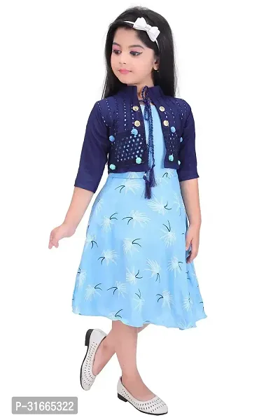 Fabulous Blue Rayon Printed Dress For Girls-thumb2