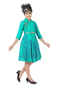 Fabulous Turquoise Rayon Printed Dress For Girls-thumb2