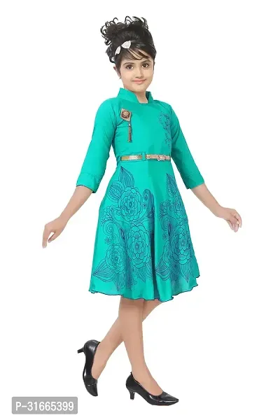 Fabulous Turquoise Rayon Printed Dress For Girls-thumb3