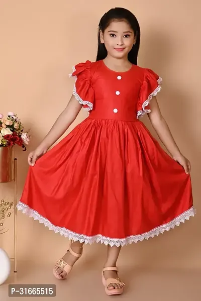 Fabulous Red Rayon Solid Dress For Girls-thumb0