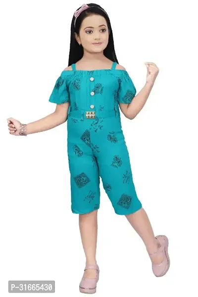 Fabulous Blue Rayon Printed Dress For Girls