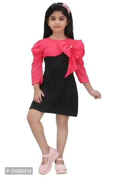 Fabulous Pink Rayon Colourblocked Dress For Girls-thumb0