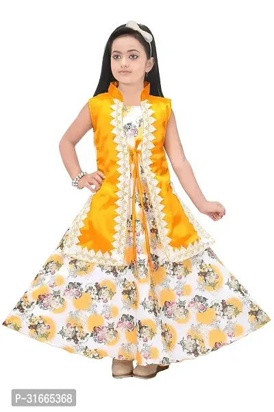 Fabulous Yellow Rayon Printed Dress For Girls-thumb0