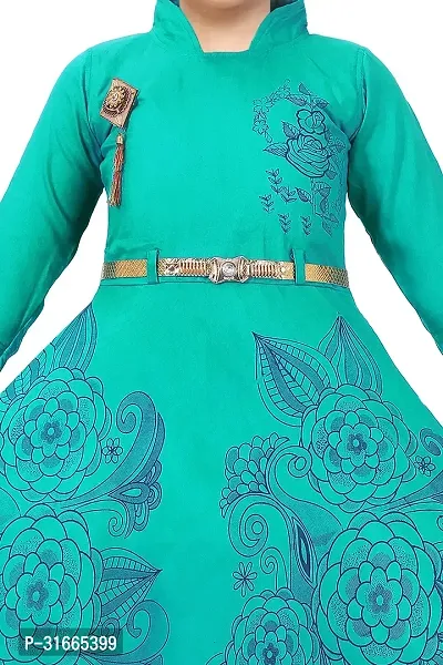 Fabulous Turquoise Rayon Printed Dress For Girls-thumb4