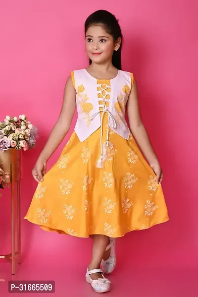 Fabulous Yellow Rayon Printed Dress For Girls-thumb0