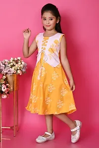 Fabulous Yellow Rayon Printed Dress For Girls-thumb1